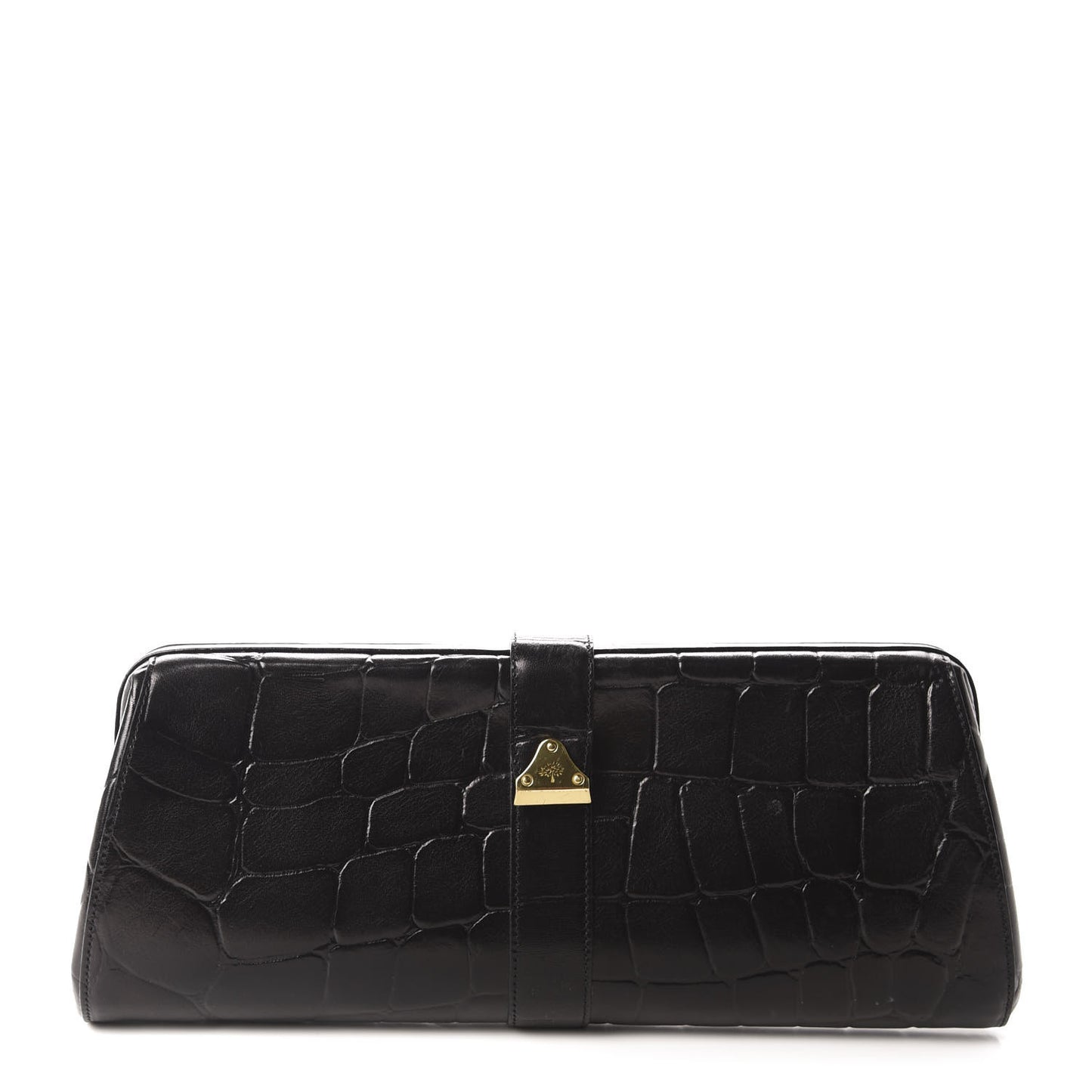Crocodile Embossed Calfskin Frame Clutch Black