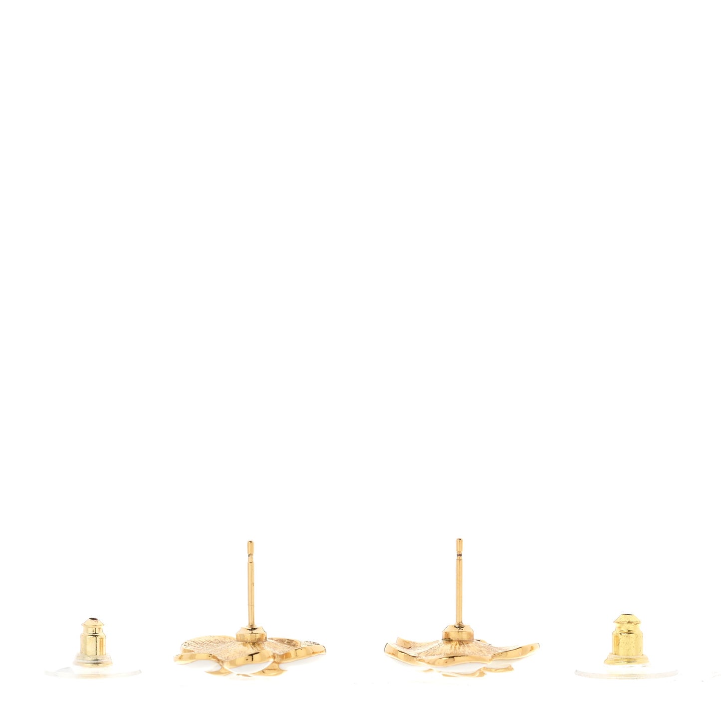 Metal Resin CC Camellia Stud Earrings Gold White