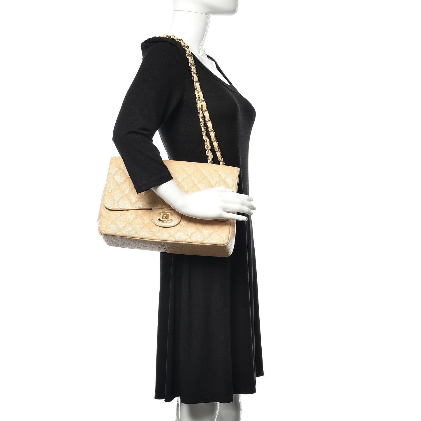 Caviar Quilted Jumbo Single Flap Beige Clair