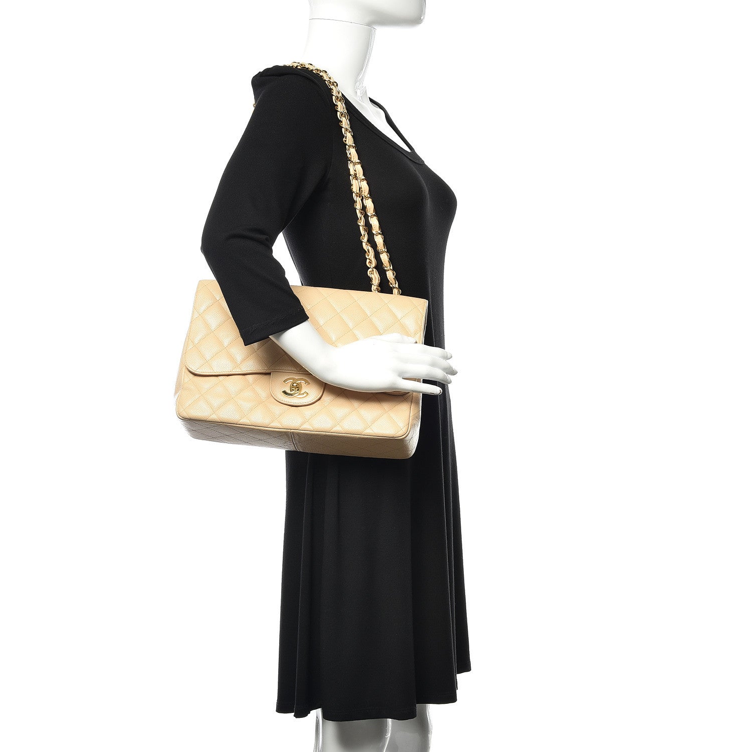 Chanel Caviar Quilted Jumbo Single Flap Beige Clair 2 of 15