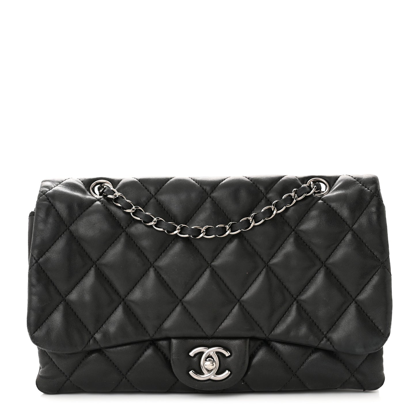 Lambskin Quilted Jumbo 3 Flap Black
