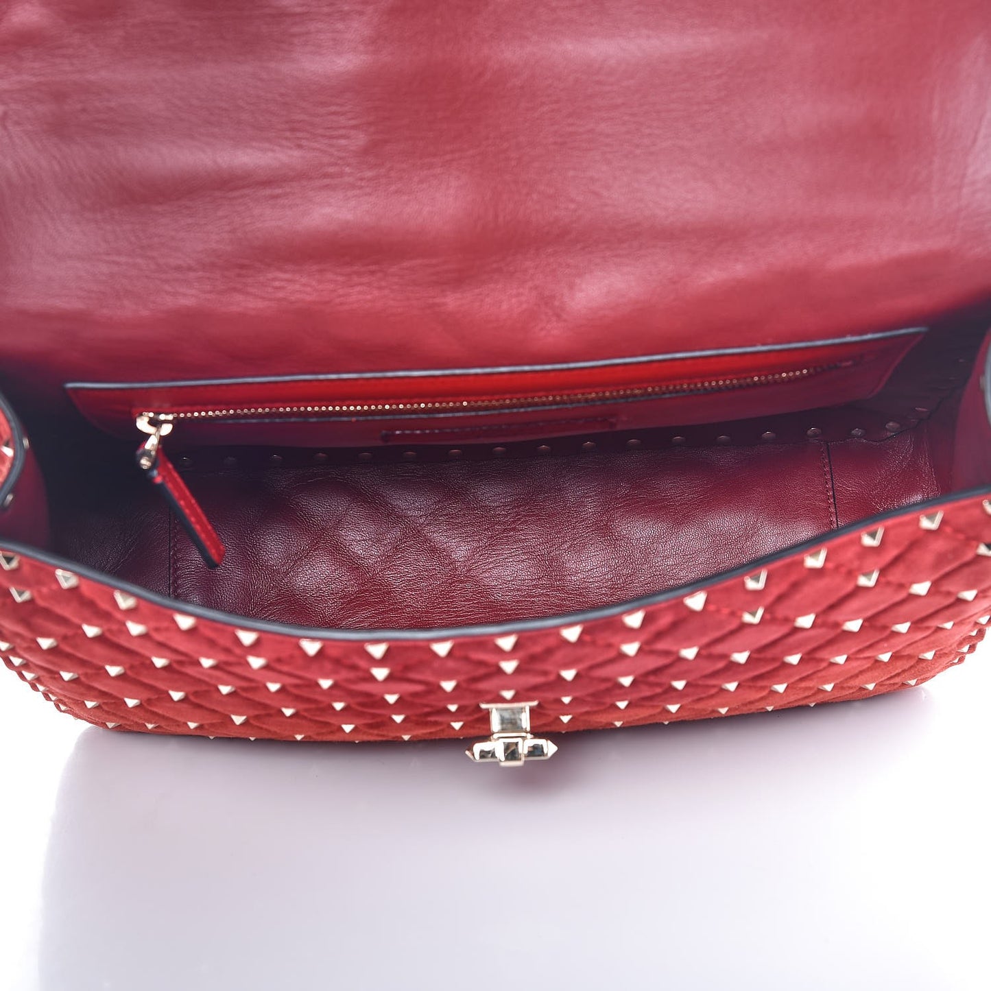 Suede Large Rockstud Spike Shoulder Bag Rubino