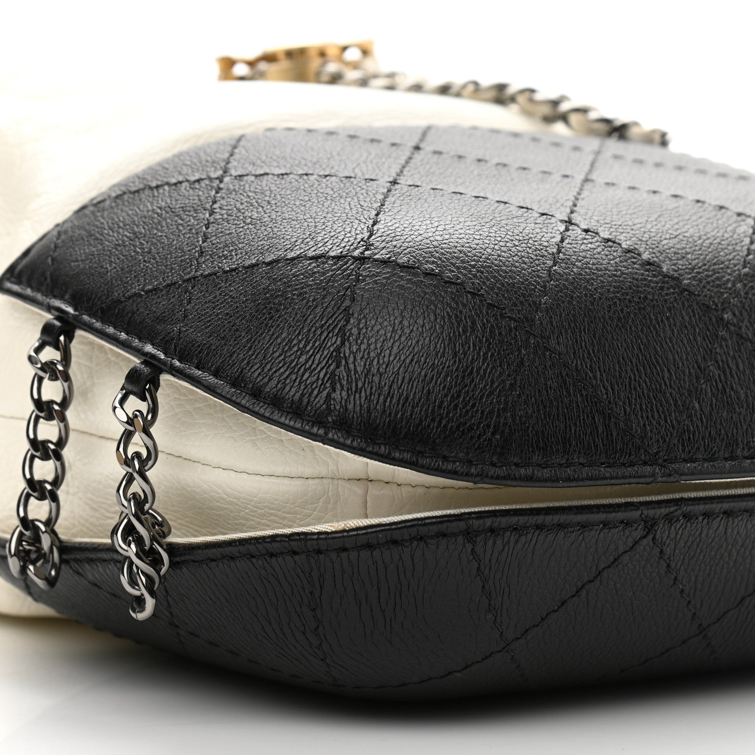 Chanel Aged Calfskin Quilted Small Gabrielle Bucket White Black 9 of 13