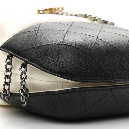 Chanel Aged Calfskin Quilted Small Gabrielle Bucket White Black 9 of 13