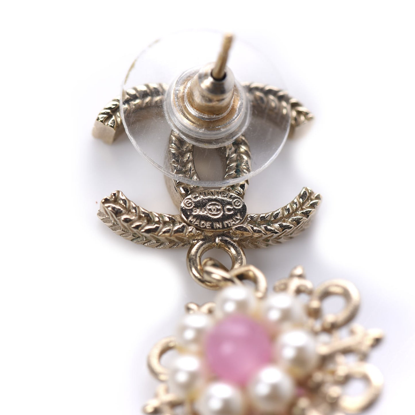 Pearl Resin CC Flower Drop Earrings Pink Gold