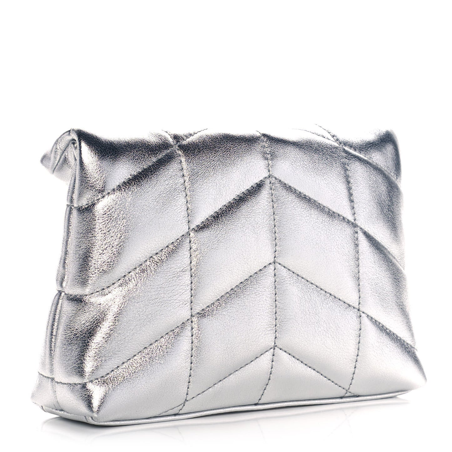 Metallic Lambskin Monogram Loulou Puffer Pouch Clutch Silver