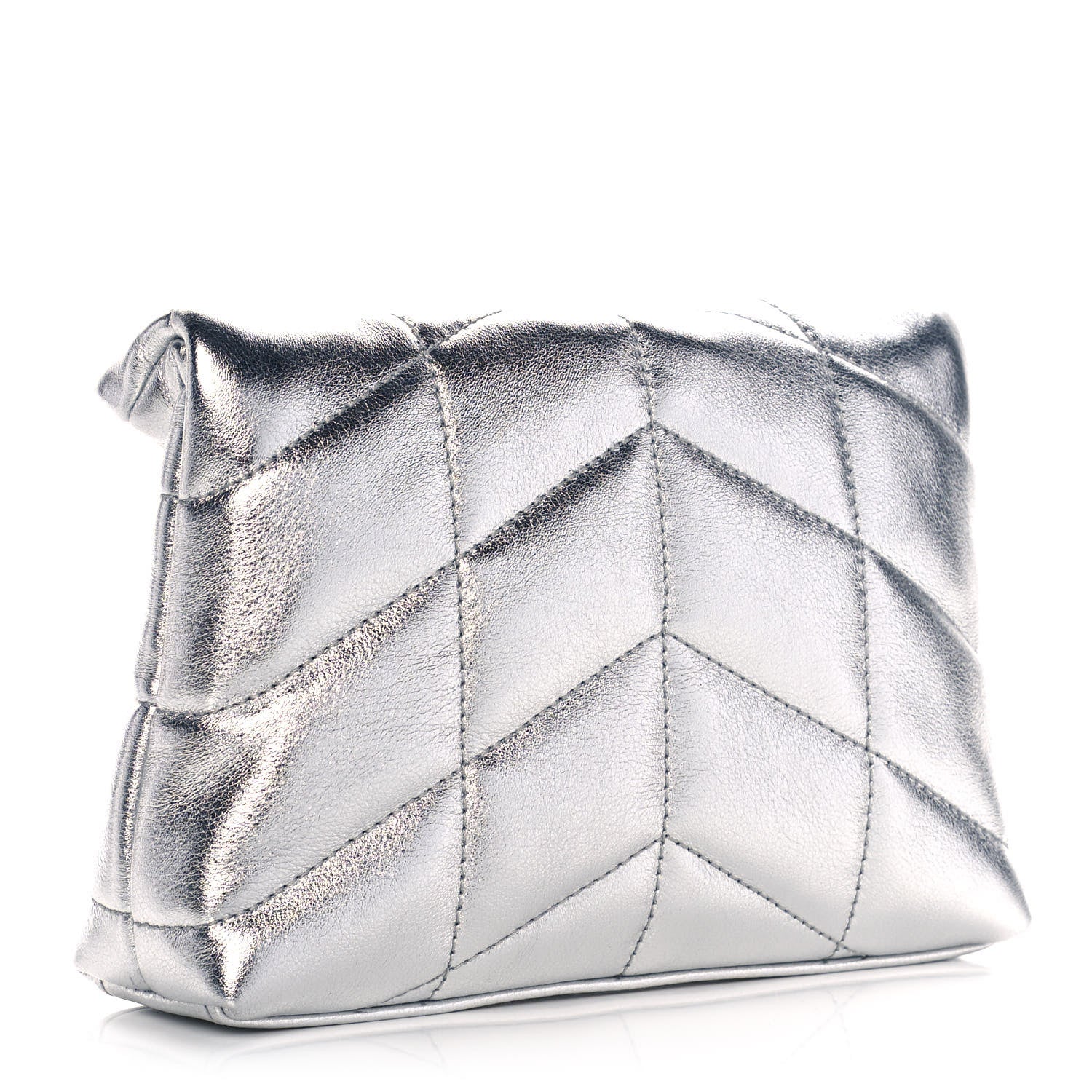 Saint Laurent Metallic Lambskin Monogram Loulou Puffer Pouch Clutch Silver 3 of 10