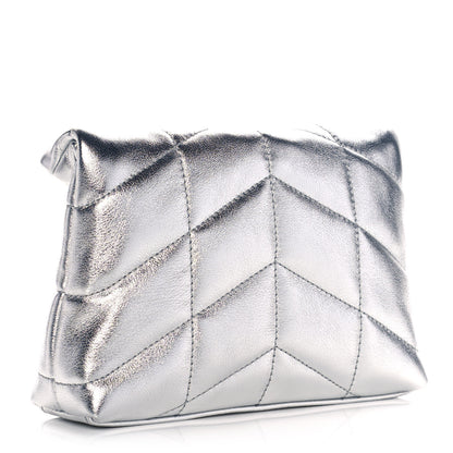 Saint Laurent Metallic Lambskin Monogram Loulou Puffer Pouch Clutch Silver 3 of 10