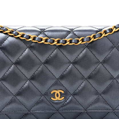 Chanel Metallic Calfskin Quilted Wallet On Chain WOC Navy Blue 9 of 12