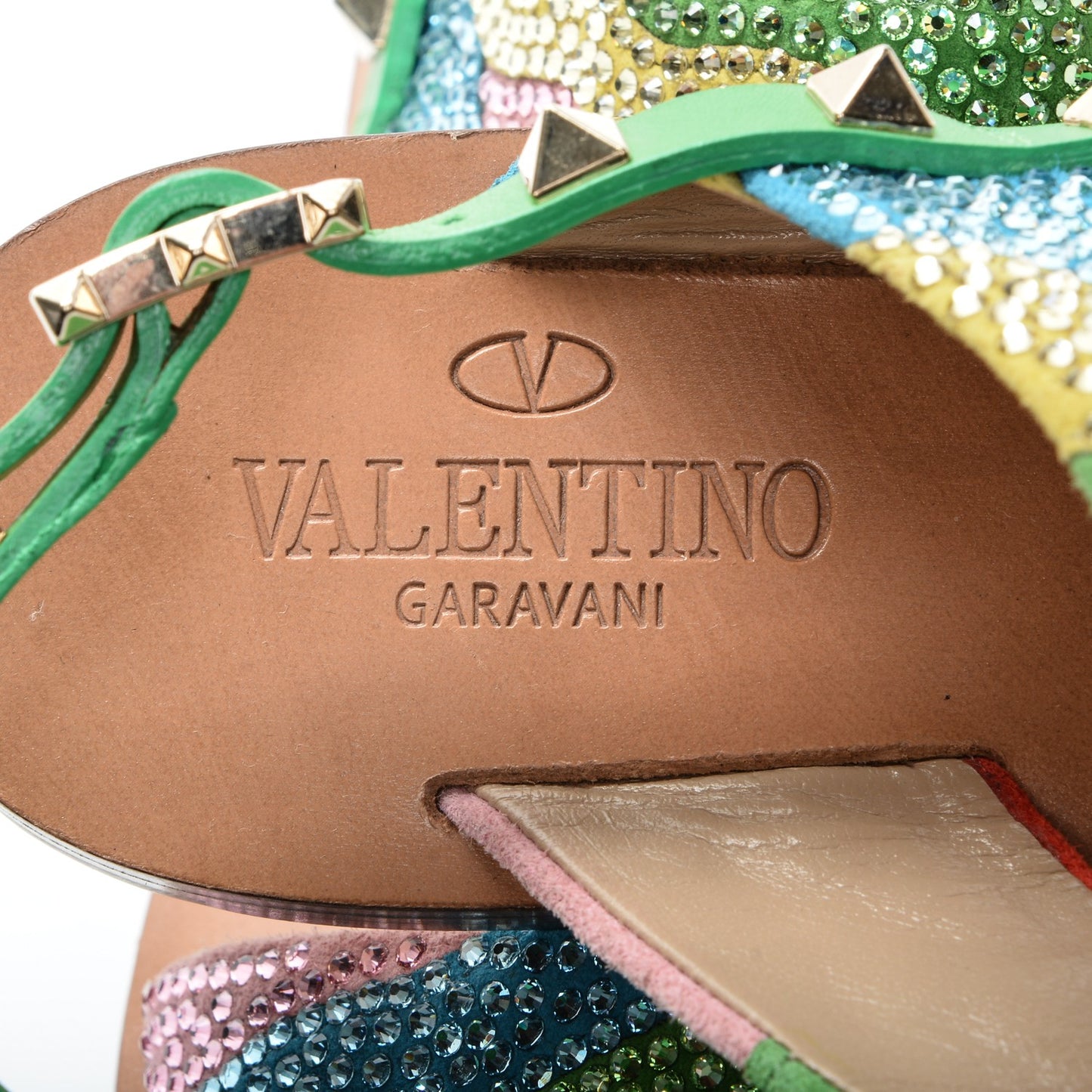 Nappa Crystal Camouflage Rockstud Flat Sandals 37 Multicolor