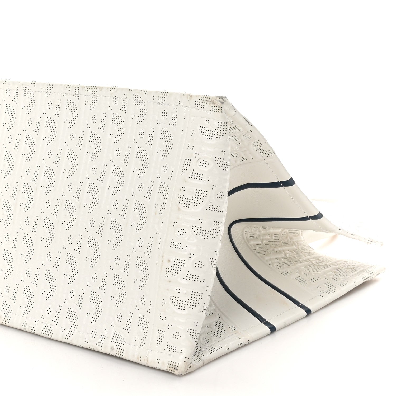 Christian Dior Calfskin Perforated Oblique Medium Book Tote White Blue 9 of 10