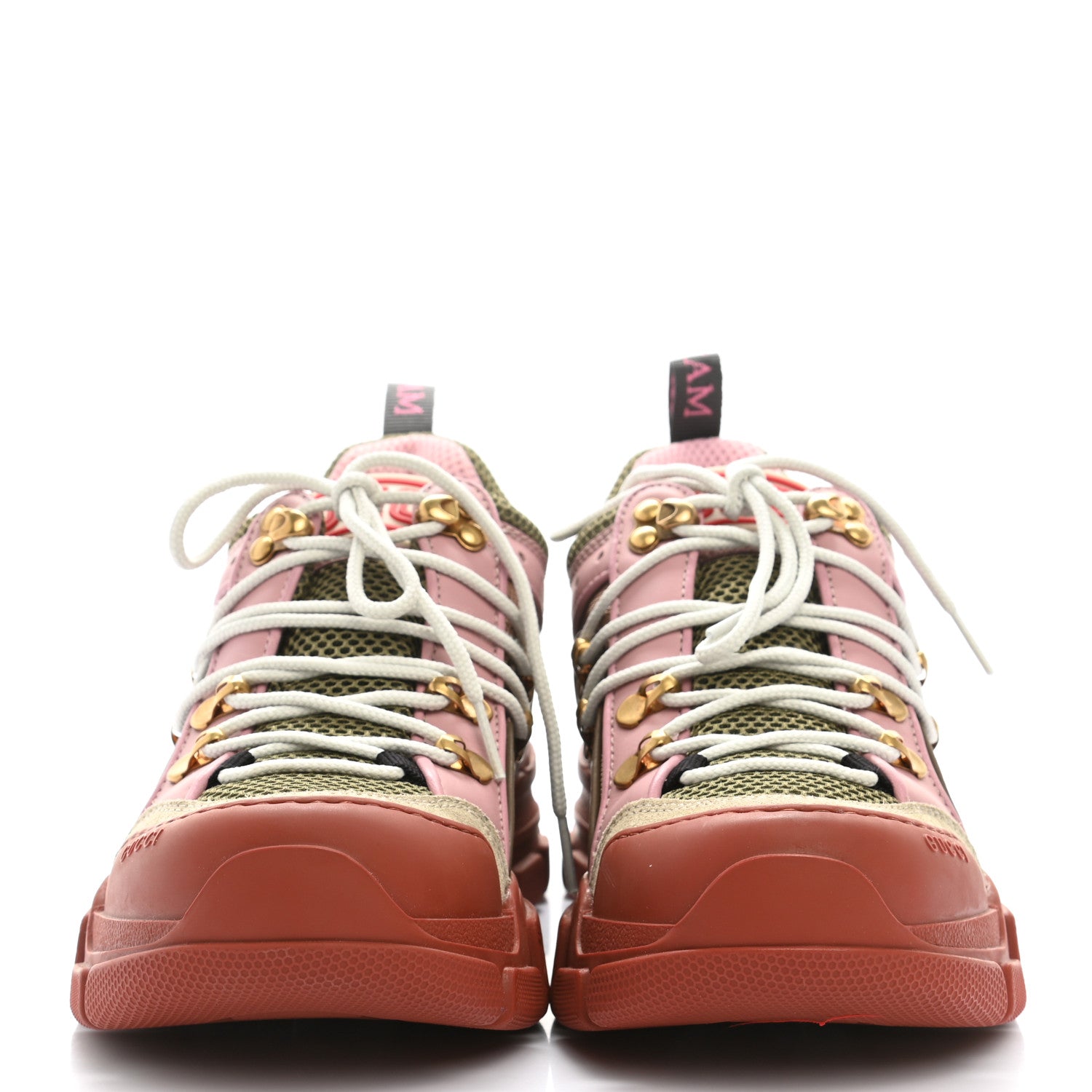 Gucci X SEGA Mesh Canvas Calfskin Womens Flashtrek Sneakers 37.5 Military Oatmeal Carmine Rose Ardesia 2 of 7