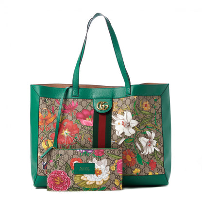 Gucci GG Supreme Monogram Flora Web Large Ophidia Tote Green 1 of 10