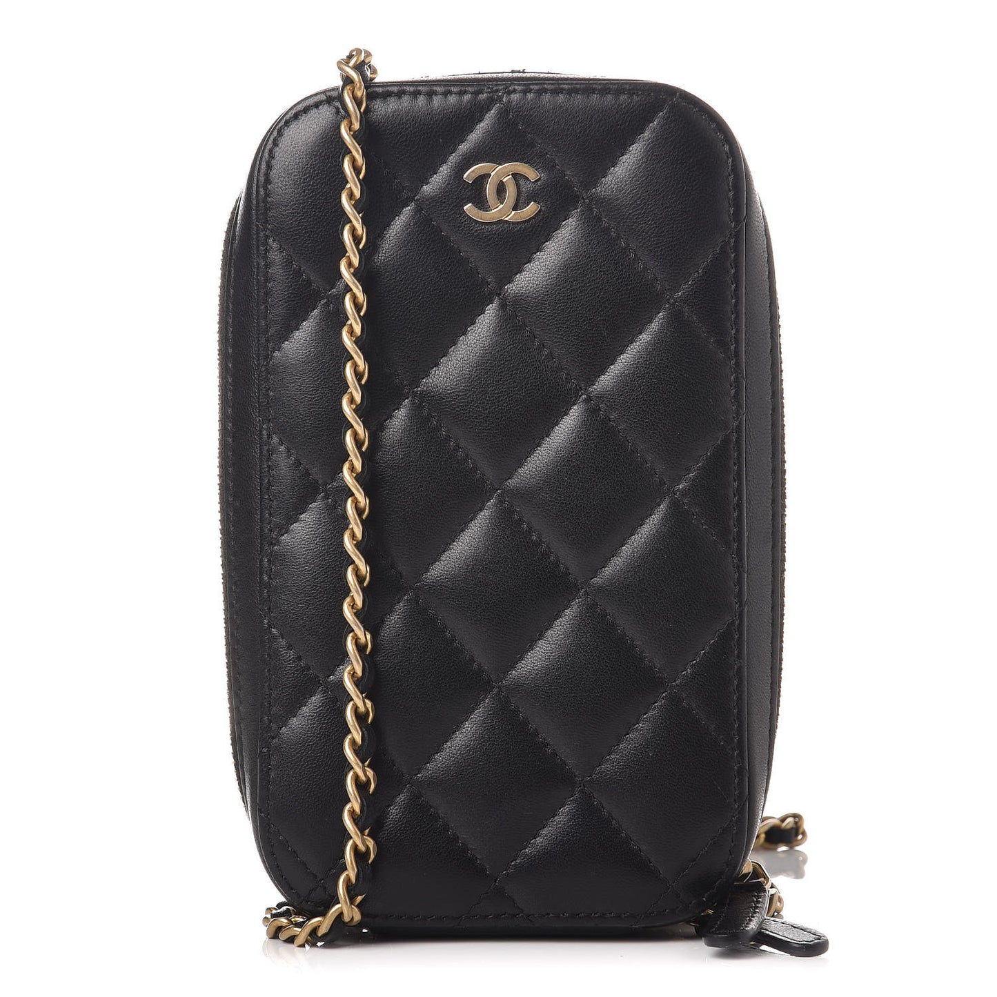 Lambskin Quilted Zip Phone Case Black