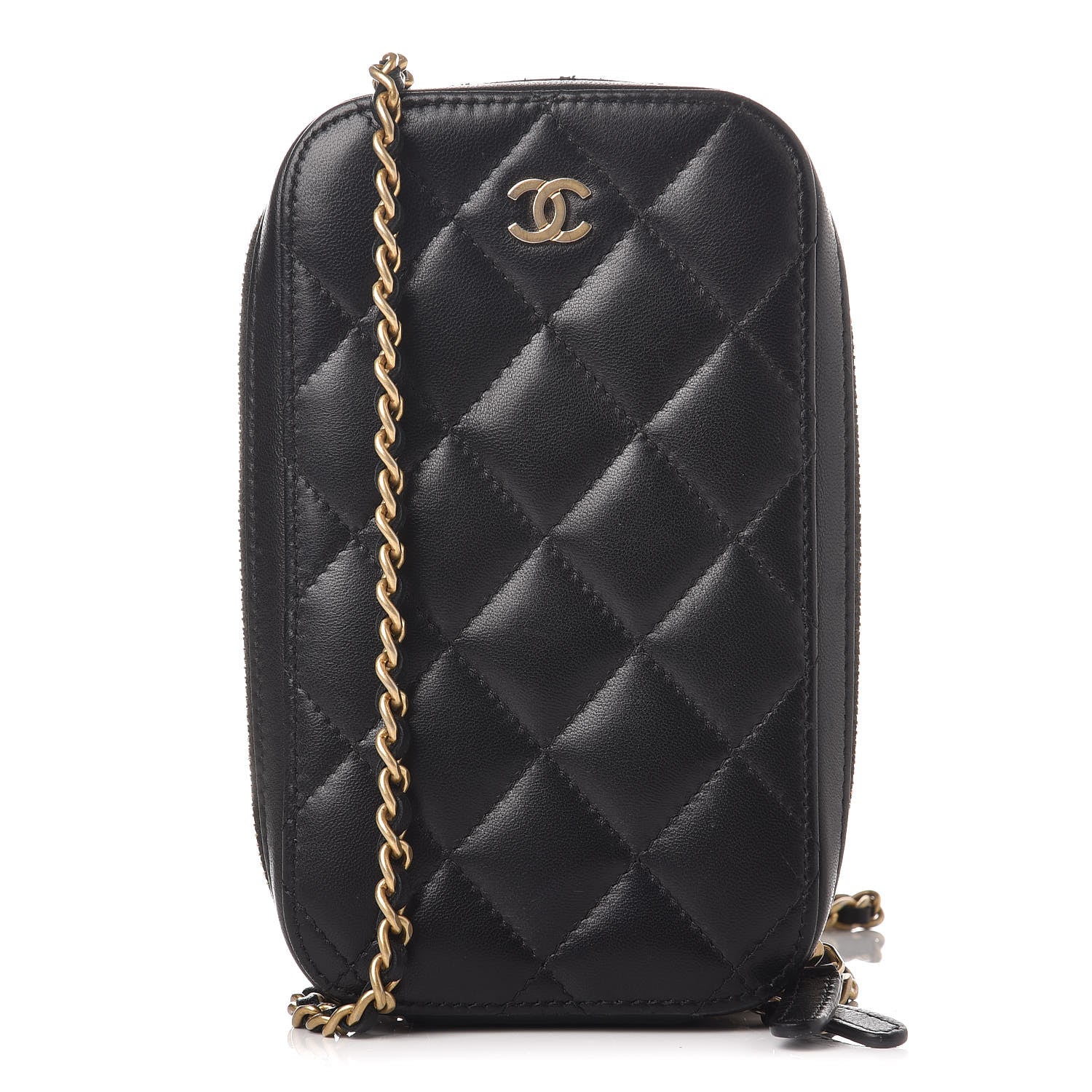 Chanel Lambskin Quilted Zip Phone Case Black 1 of 9