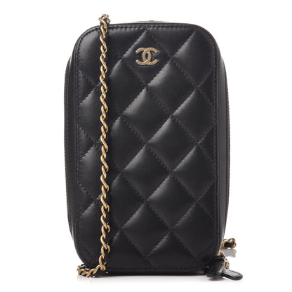 Chanel Lambskin Quilted Zip Phone Case Black 1 of 9