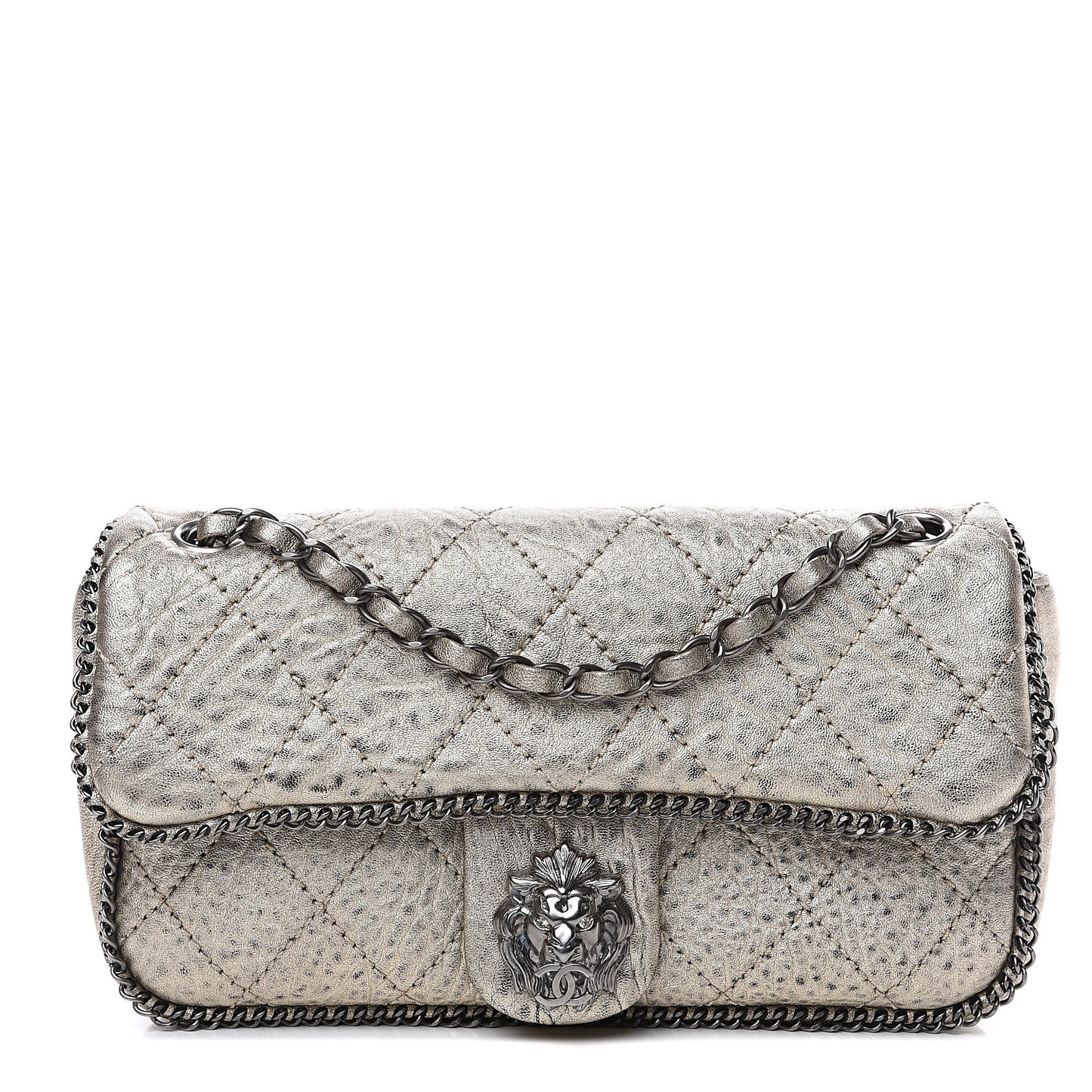 Distressed Lambskin Medium Leo Lion Flap Metallic