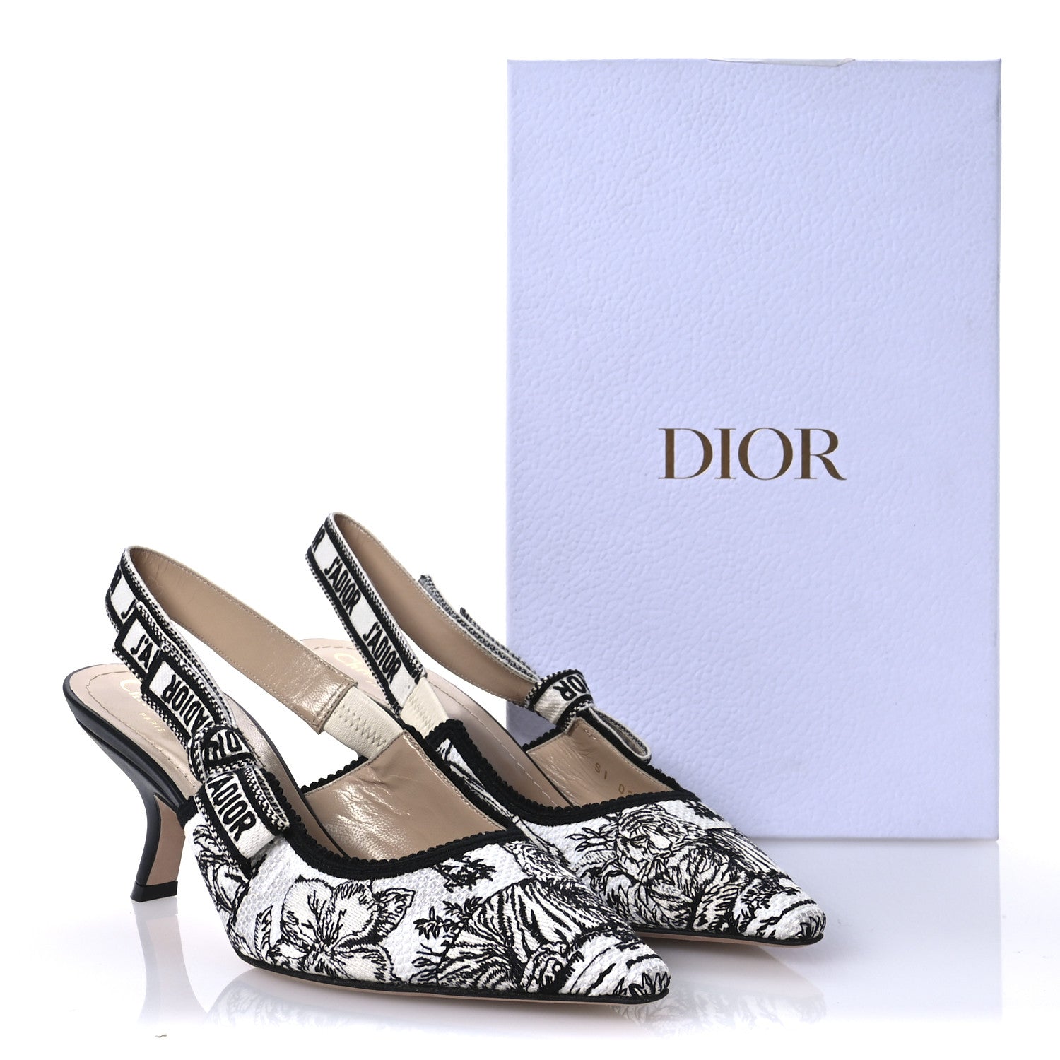 Christian Dior Canvas Embroidered Voyage Cotton Ribbon J'Adior Slingback 65mm Pumps 38 Off White Black 9 of 9