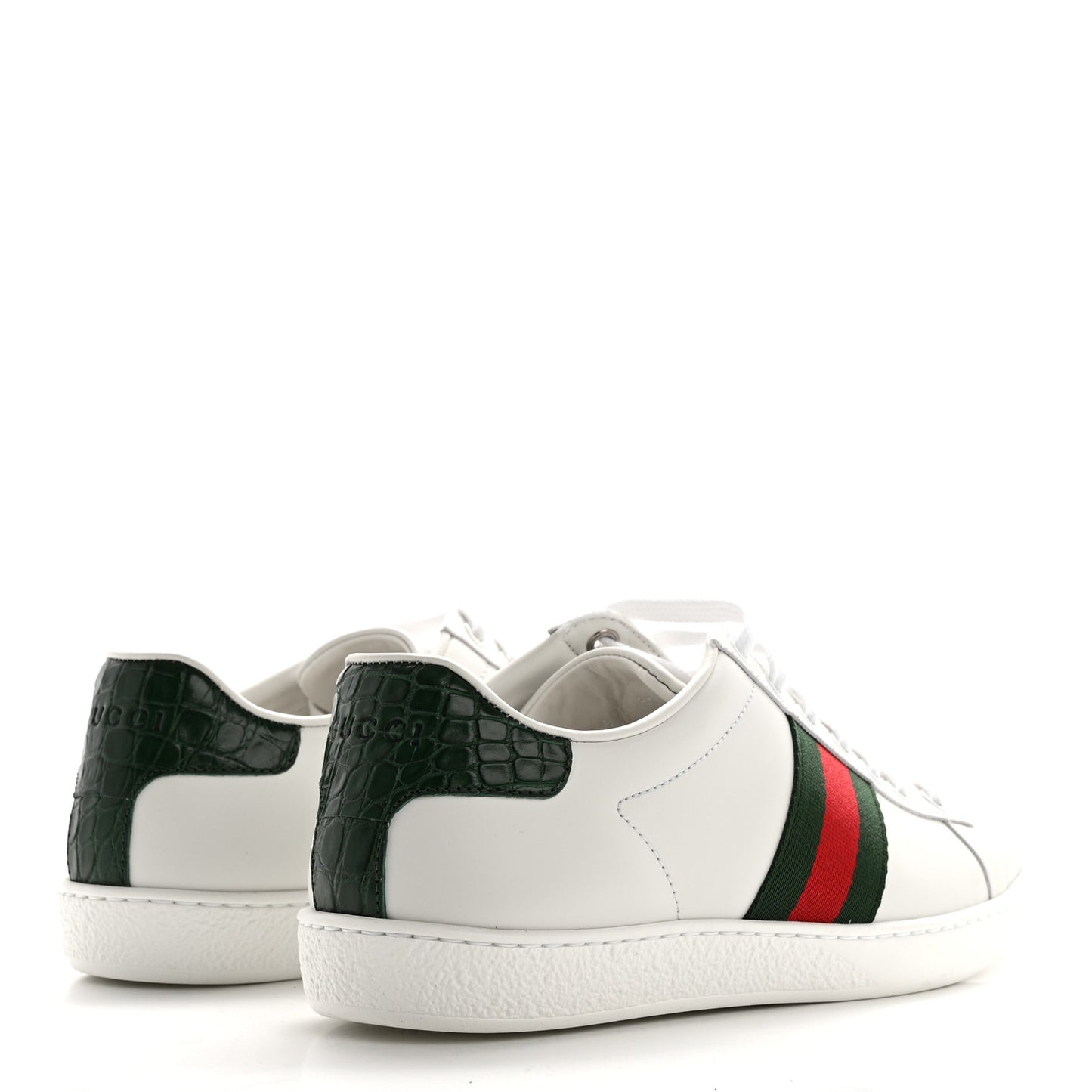 Calfskin Crocodile Web Womens Ace Sneakers 37 White Green