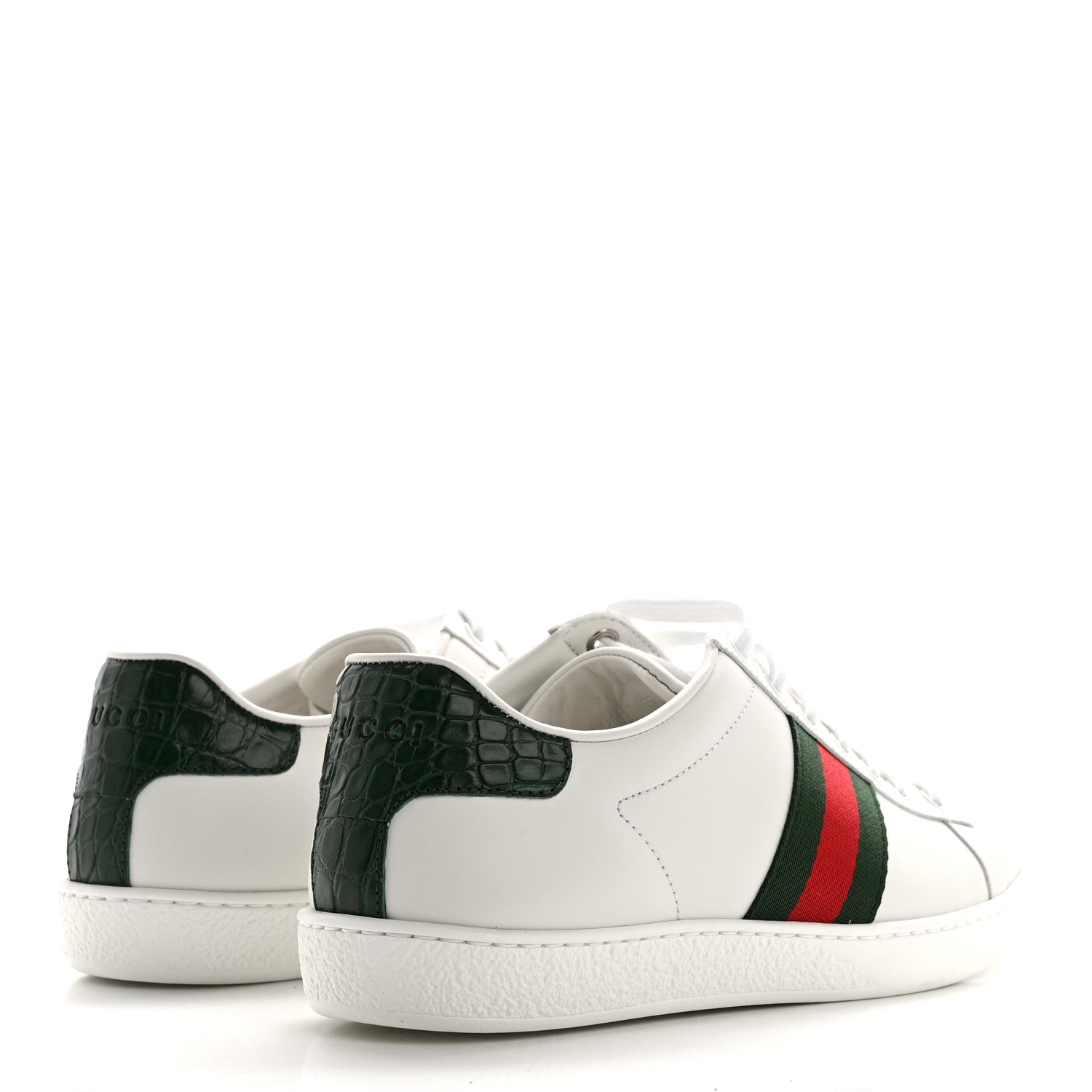 Gucci Calfskin Crocodile Web Womens Ace Sneakers 37 White Green 4 of 9
