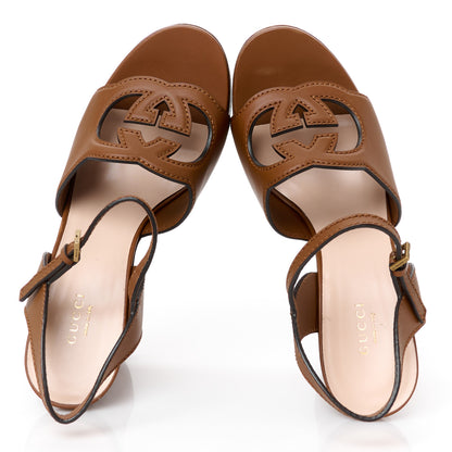 Gucci Cosmos Softy Calfskin Wooden Interlocking G Cut-Out 30/120mm Platform Sandals 40 Cuir 2 of 8