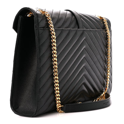 Saint Laurent Grain De Poudre Matelasse Chevron Large Monogram Satchel Black 3 of 10