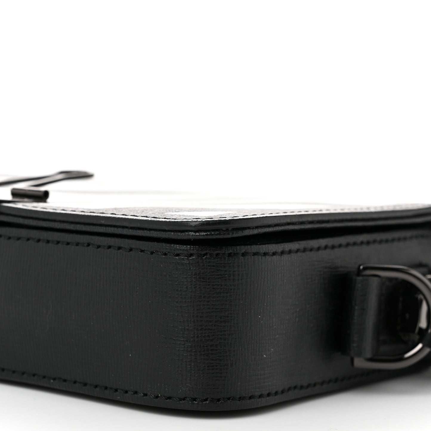 Saffiano Striped Mini Diag Binder Clip Bag Black White