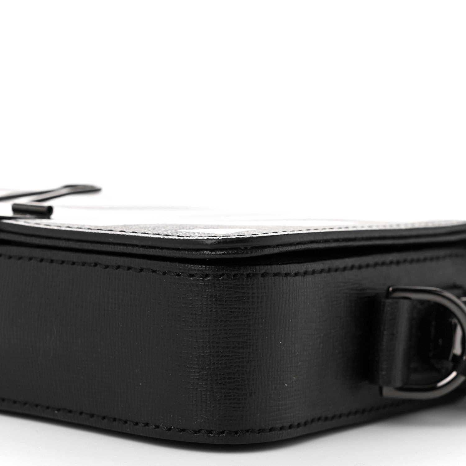 Off-White Saffiano Striped Mini Diag Binder Clip Bag Black White 9 of 11