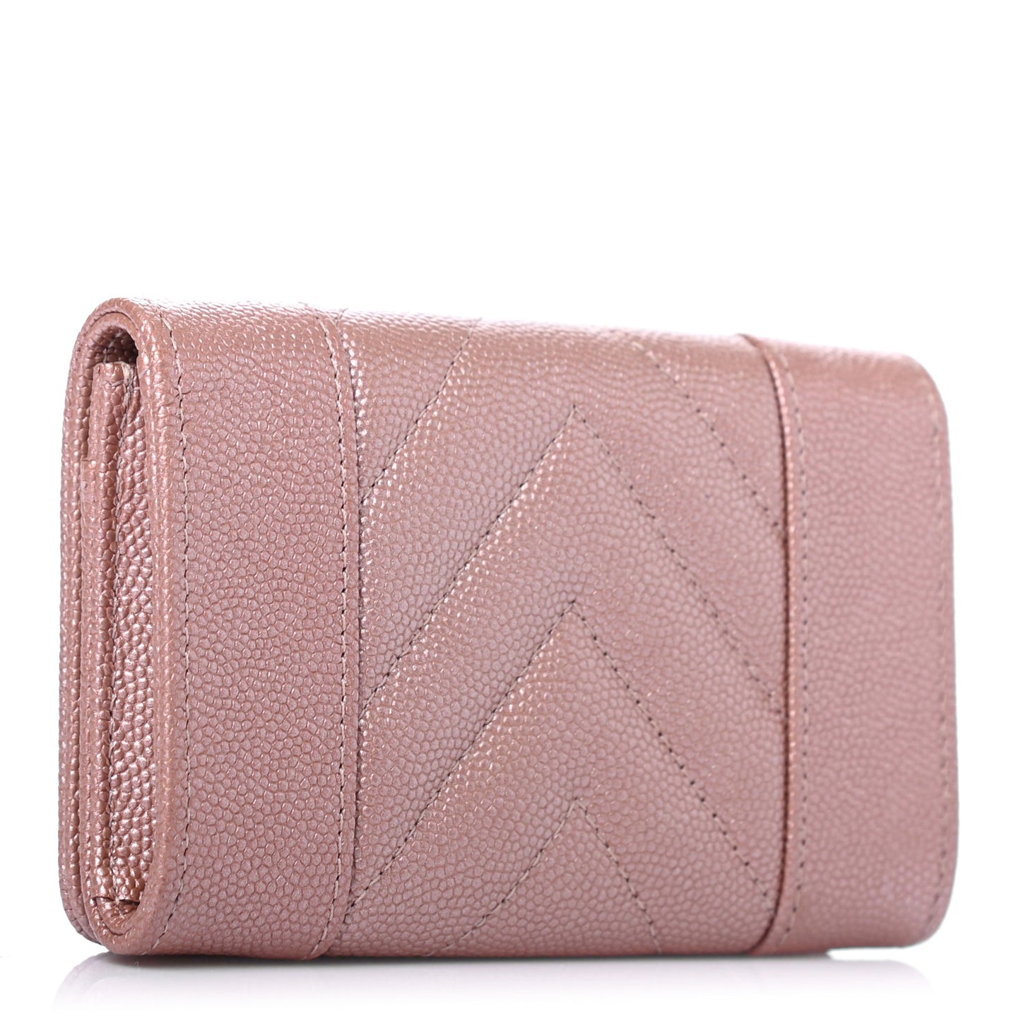 Metallic Caviar Chevron Quilted Vintage Mademoiselle Flap Card Holder Pink