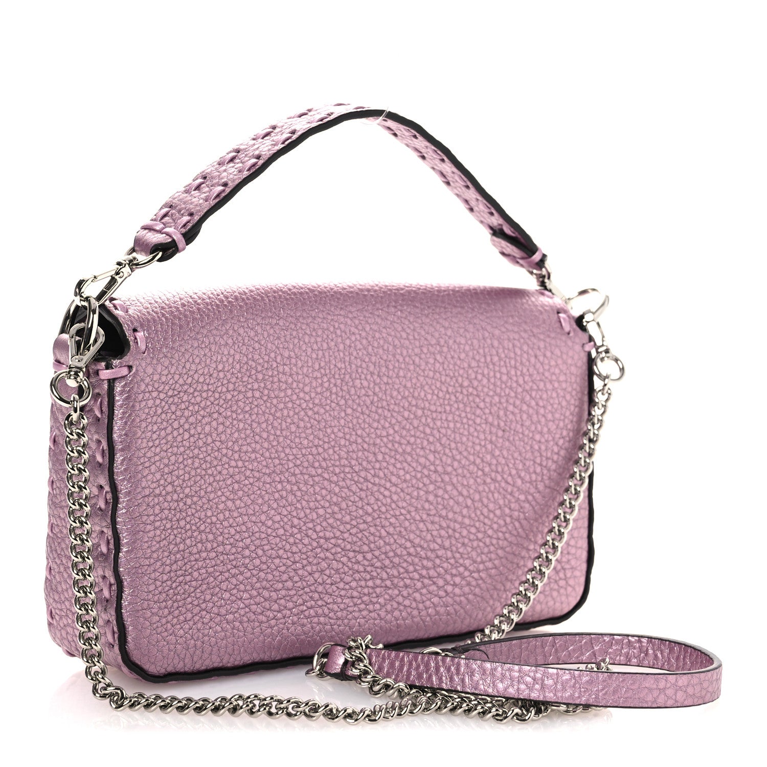 Fendi Metallic Cuoio Roma Sellerissima Nappa Sintetica Tape Stitch Mini Baguette Rosa Placca Argento 3 of 10