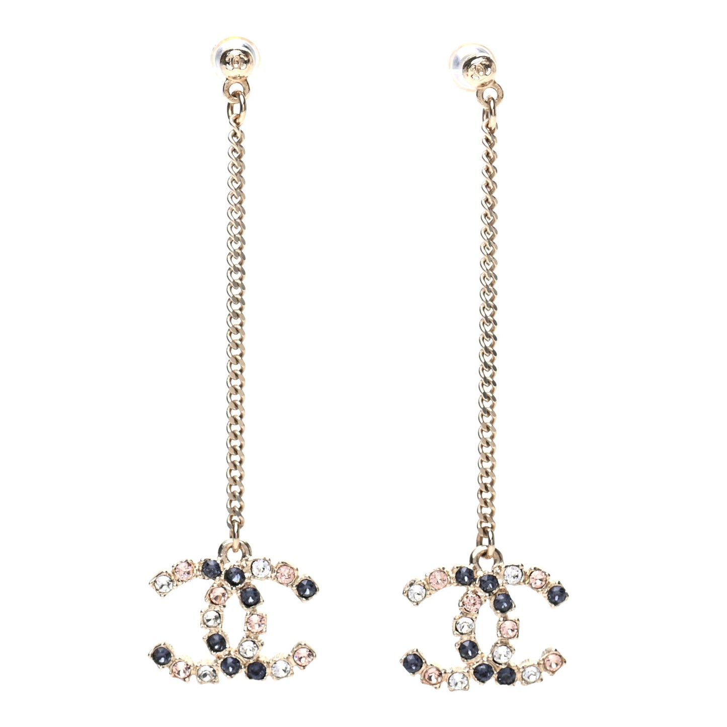 Crystal CC Drop Earrings Pink Grey Gold