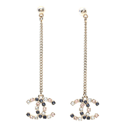 Chanel Crystal CC Drop Earrings Pink Grey Gold 1 of 3