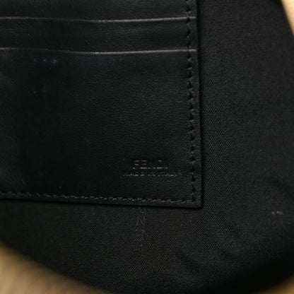 Fendi Glazed Fabric Vitello Century FF 1974 Stamp Patch Large Flat Pouch Mogano Panna Black 6 of 9