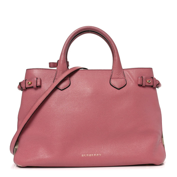 Burberry Grainy Calfskin House Check Medium Banner Tote Mauve Pink