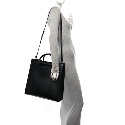 Gucci Textured Dollar Calfskin Web Monochrome Large Diana Tote Bag Black 2 of 12