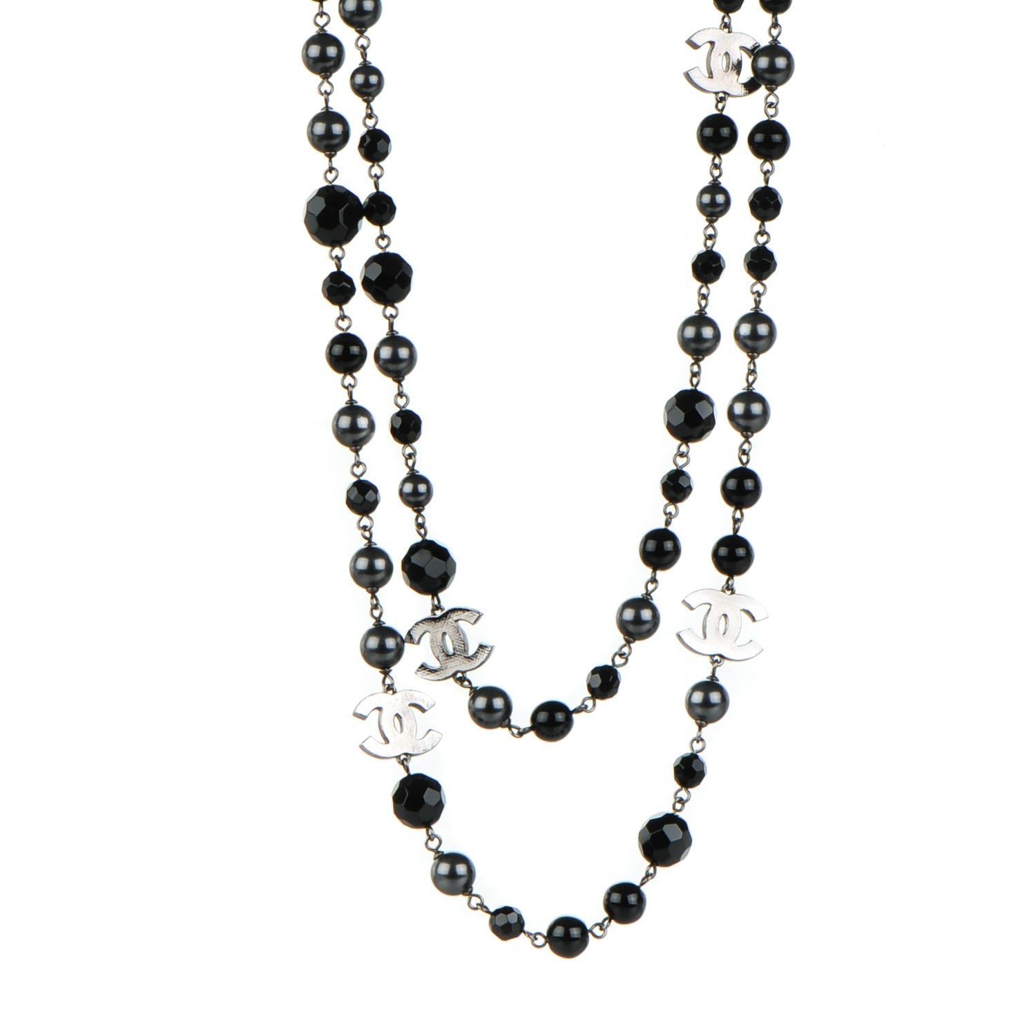 Chanel Ruthenium Pearl Beaded CC Long Necklace Black 1 of 4