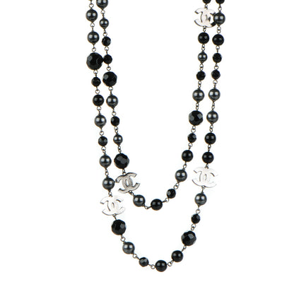 Chanel Ruthenium Pearl Beaded CC Long Necklace Black 1 of 4