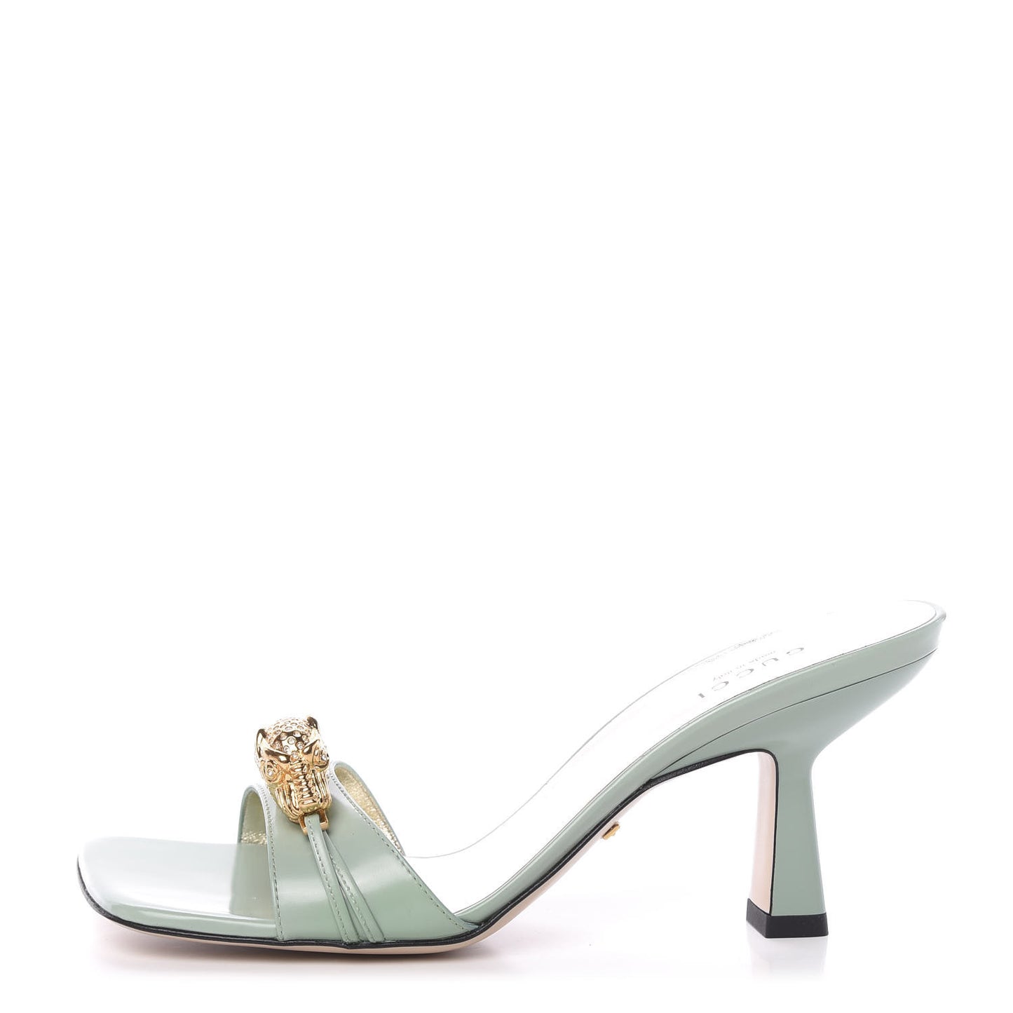 Nappa Dora Tiger Head Mid Heel Slide Sandals 37 Aqua Green