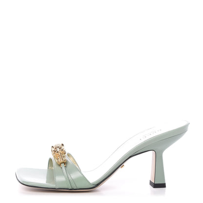 Gucci Nappa Dora Tiger Head Mid Heel Slide Sandals 37 Aqua Green 1 of 10