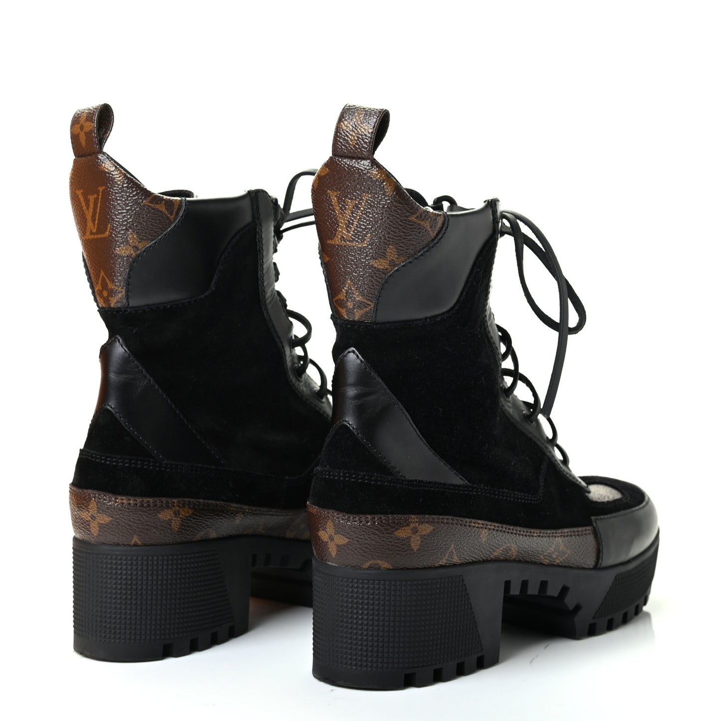 Suede Calfskin Monogram Laureate Platform Desert Boots 39 Black