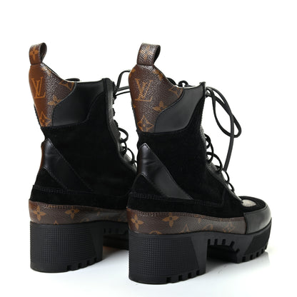 Louis Vuitton Suede Calfskin Monogram Laureate Platform Desert Boots 39 Black 4 of 9