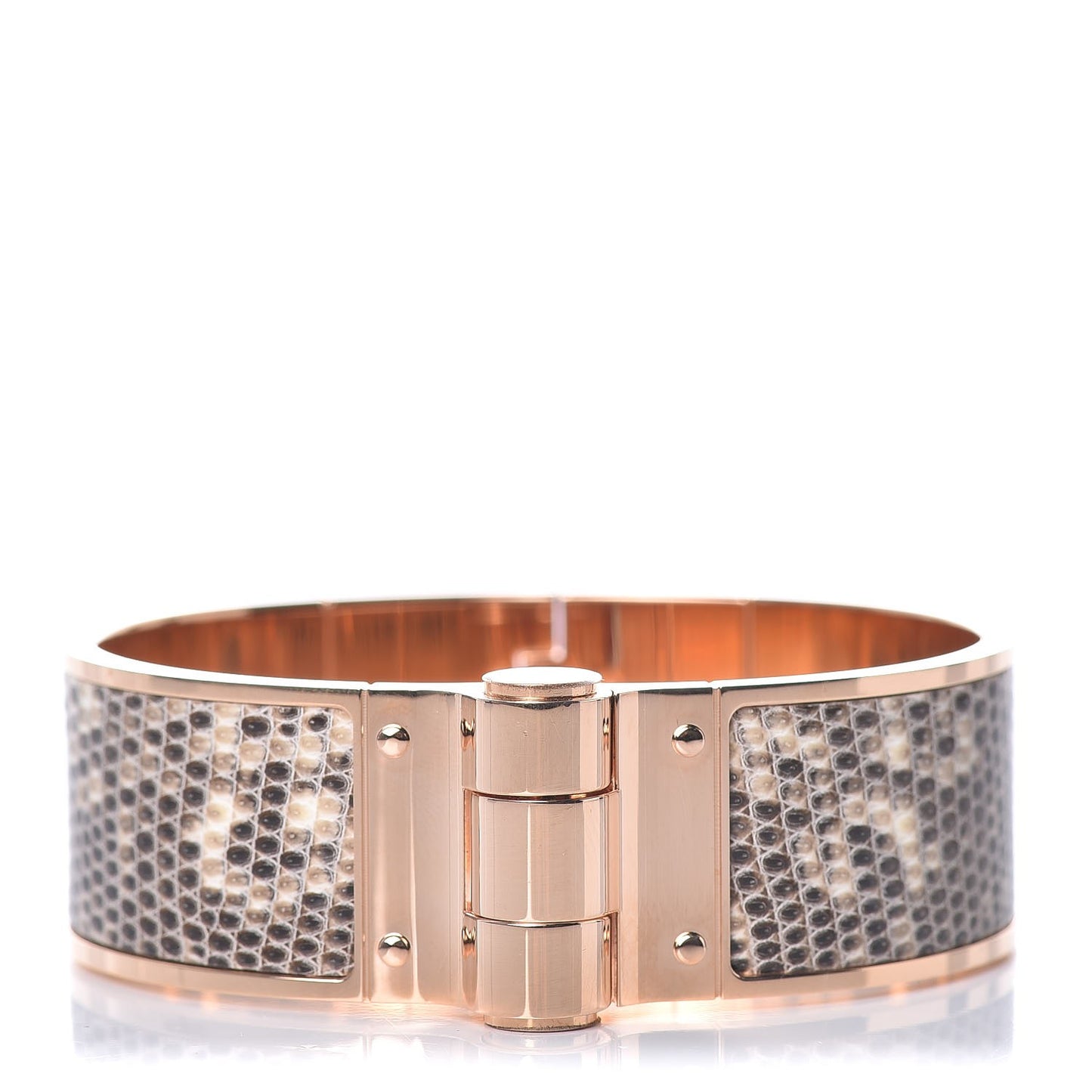 Lizard Charniere Cuir Wide Hinged Bracelet M Ombre