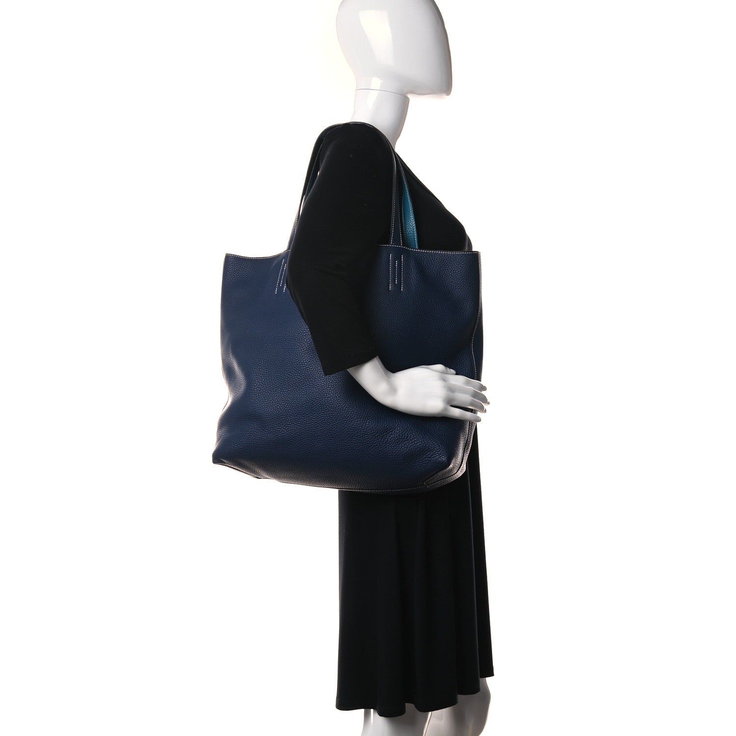 Hermes Taurillon Clemence Double Sens 36 Reversible Tote Bleu Sapphire Bleu Izmir 2 of 14