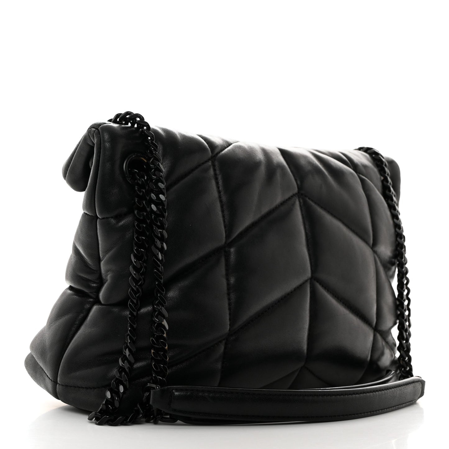 Lambskin Quilted Monogram Monochrome Small Loulou Puffer Chain Satchel Black