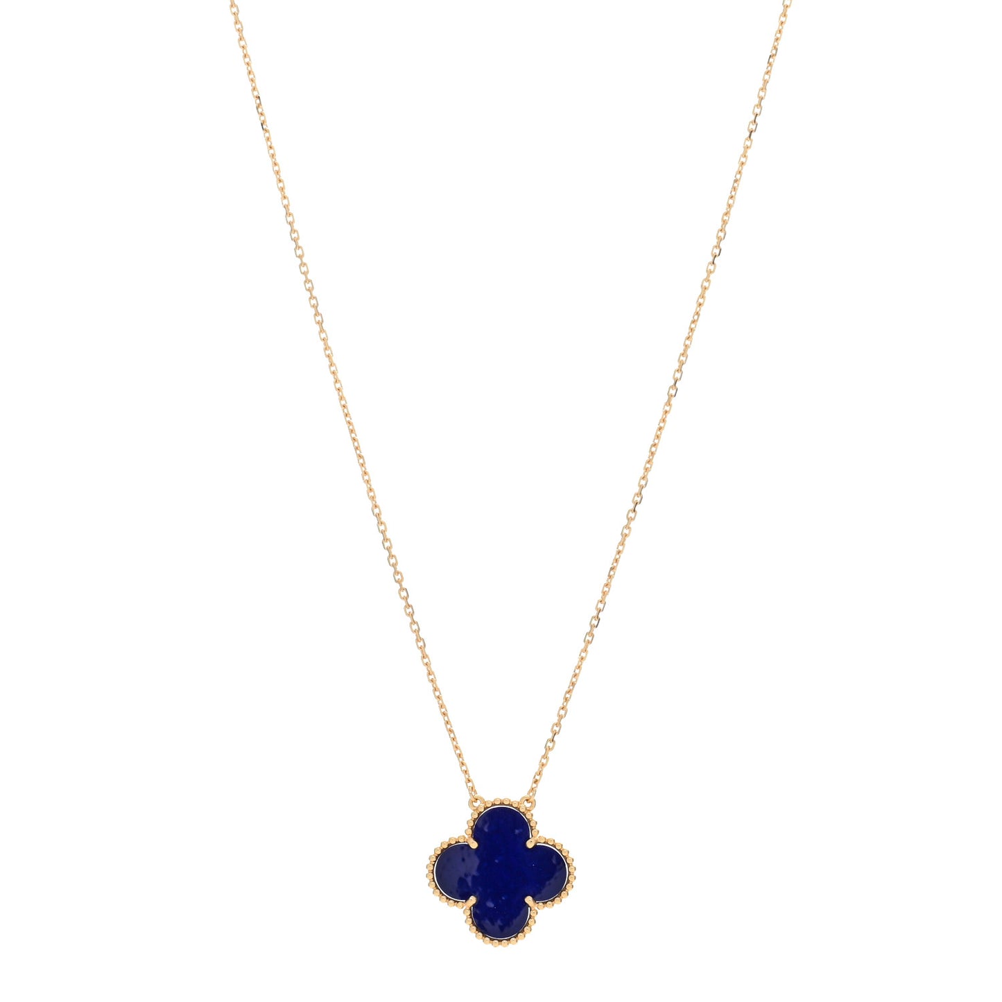 18K Yellow Gold Blue Sevres Porcelain Magic Alhambra Vendome Necklace