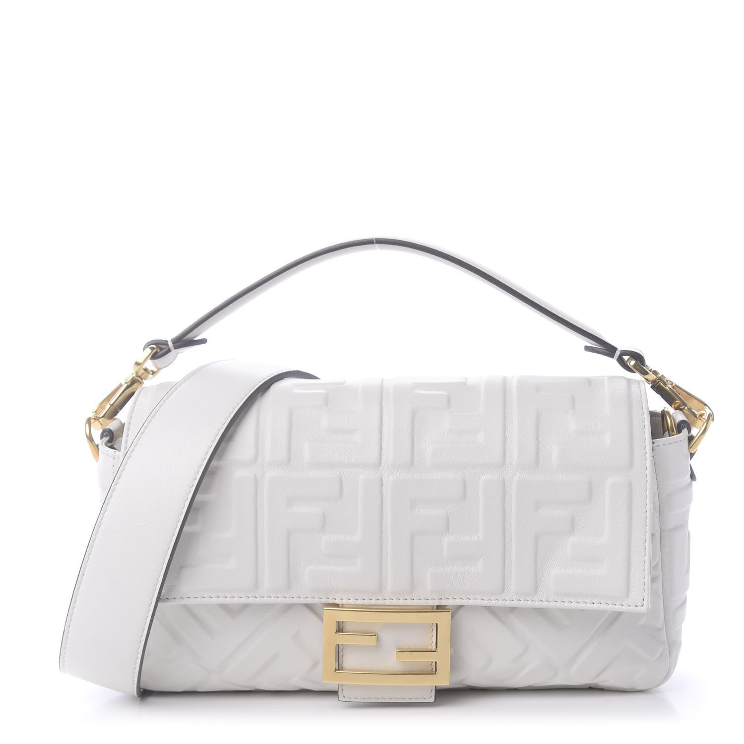 Fendi Nappa FF 1974 Embossed Baguette White 1 of 9