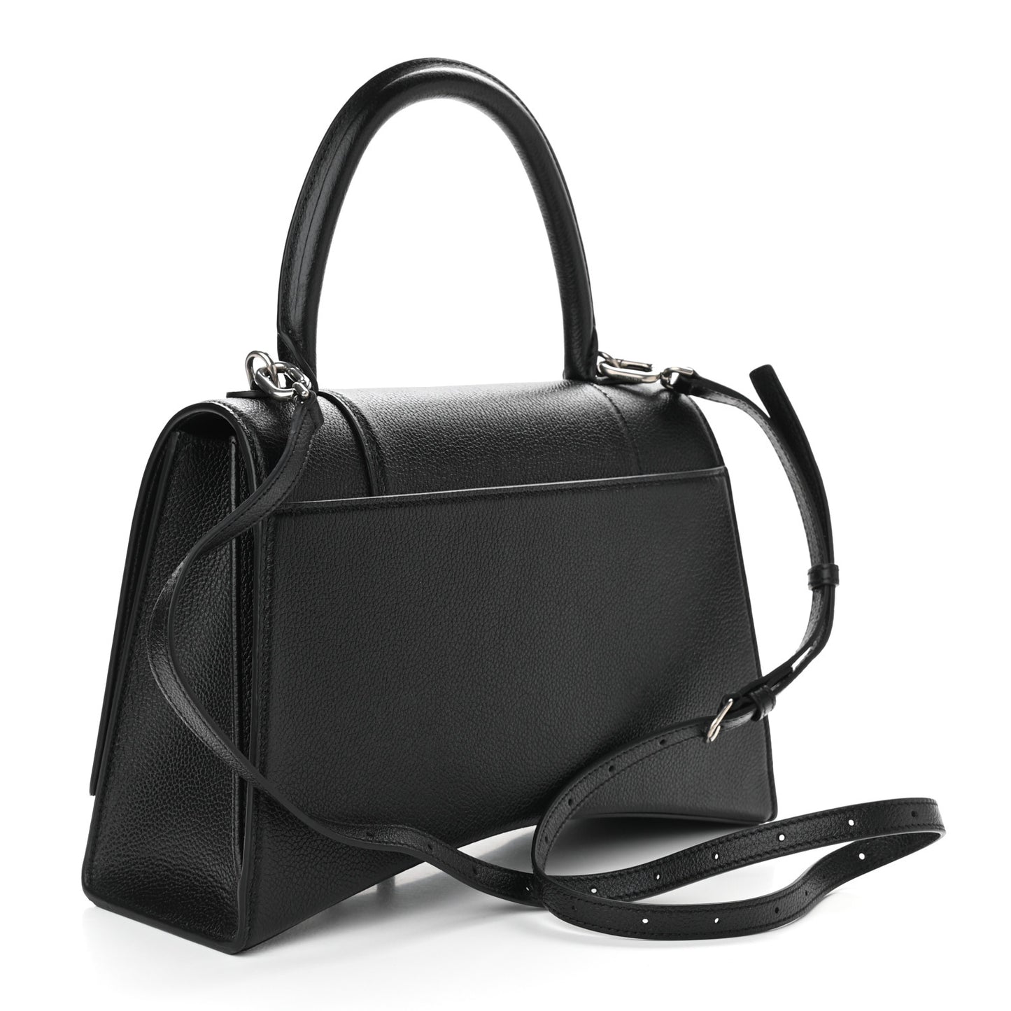 Grained Calfskin Medium Hourglass Top Handle Bag Black