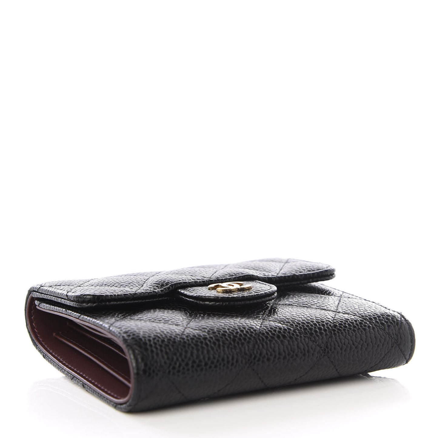 Caviar Quilted Compact Flap Wallet Black