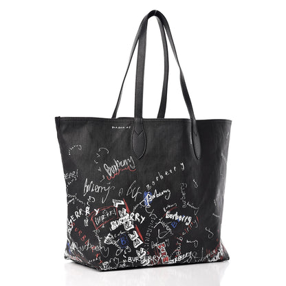 Burberry Coated Canvas Mega Check Sketchbook Medium Reversible Doodle Tote Black 4 of 13