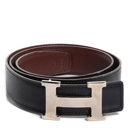 Hermes Box Courchevel Reversible Polished Constance 32mm H Belt 75 Noir Chocolate 1 of 7